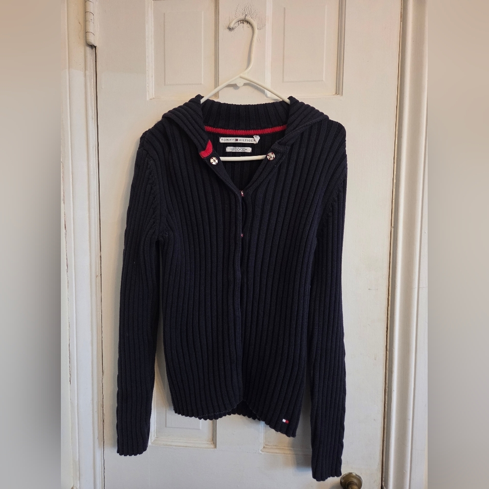 Tommy Hilfiger Women's Navy Cardigan with Red Accents